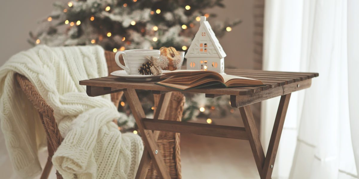 Christmas or new year decoration on modern wooden coffee table